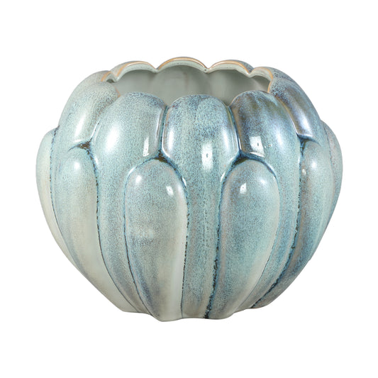 Divinder Petrol Ceramic Ribbed Pot Round L