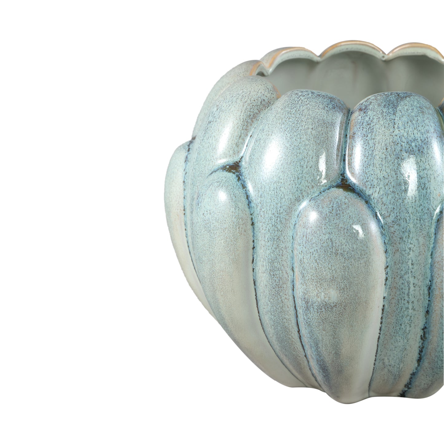 Divinder Petrol Ceramic Ribbed Pot Round L