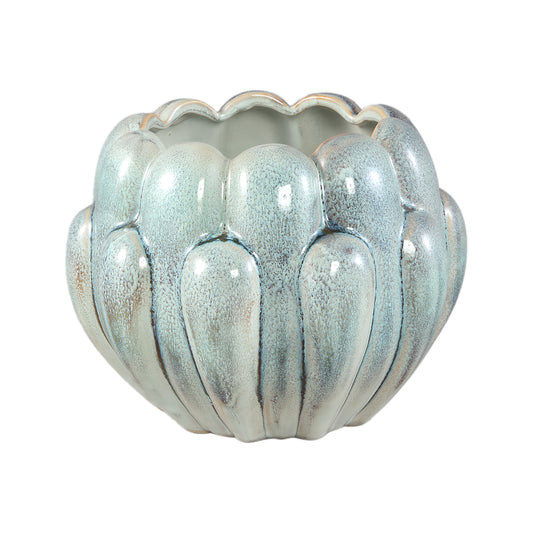 Divinder Petrol Ceramic Ribbed Pot Round M