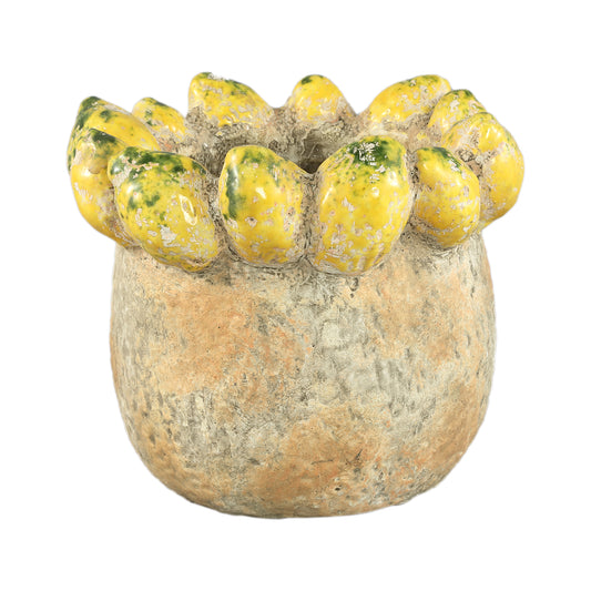 Fruitsy Yellow Round Terra Pot Lemons Edge L