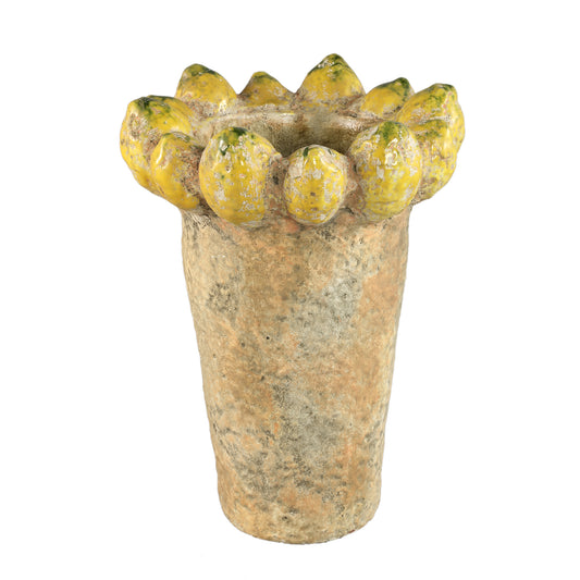 Fruitsy Yellow Round Terra Pot Lemons Edge High L