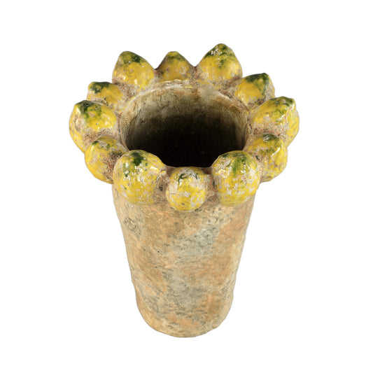 Fruitsy Yellow Round Terra Pot Lemons Edge High L