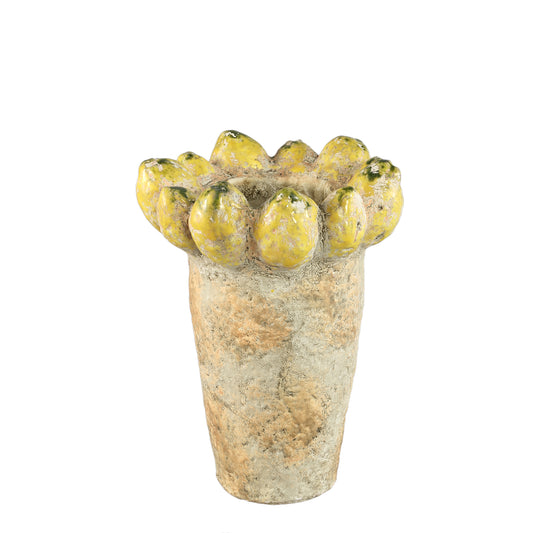 Fruitsy Yellow Round Terra Pot Lemons Edge High M