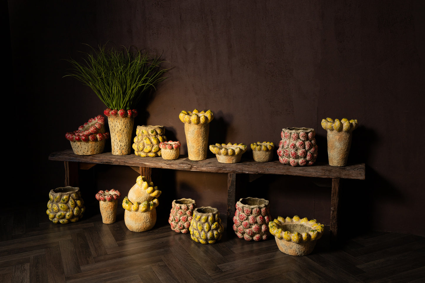 Fruitsy Yellow Round Terra Pot Lemons Edge High M