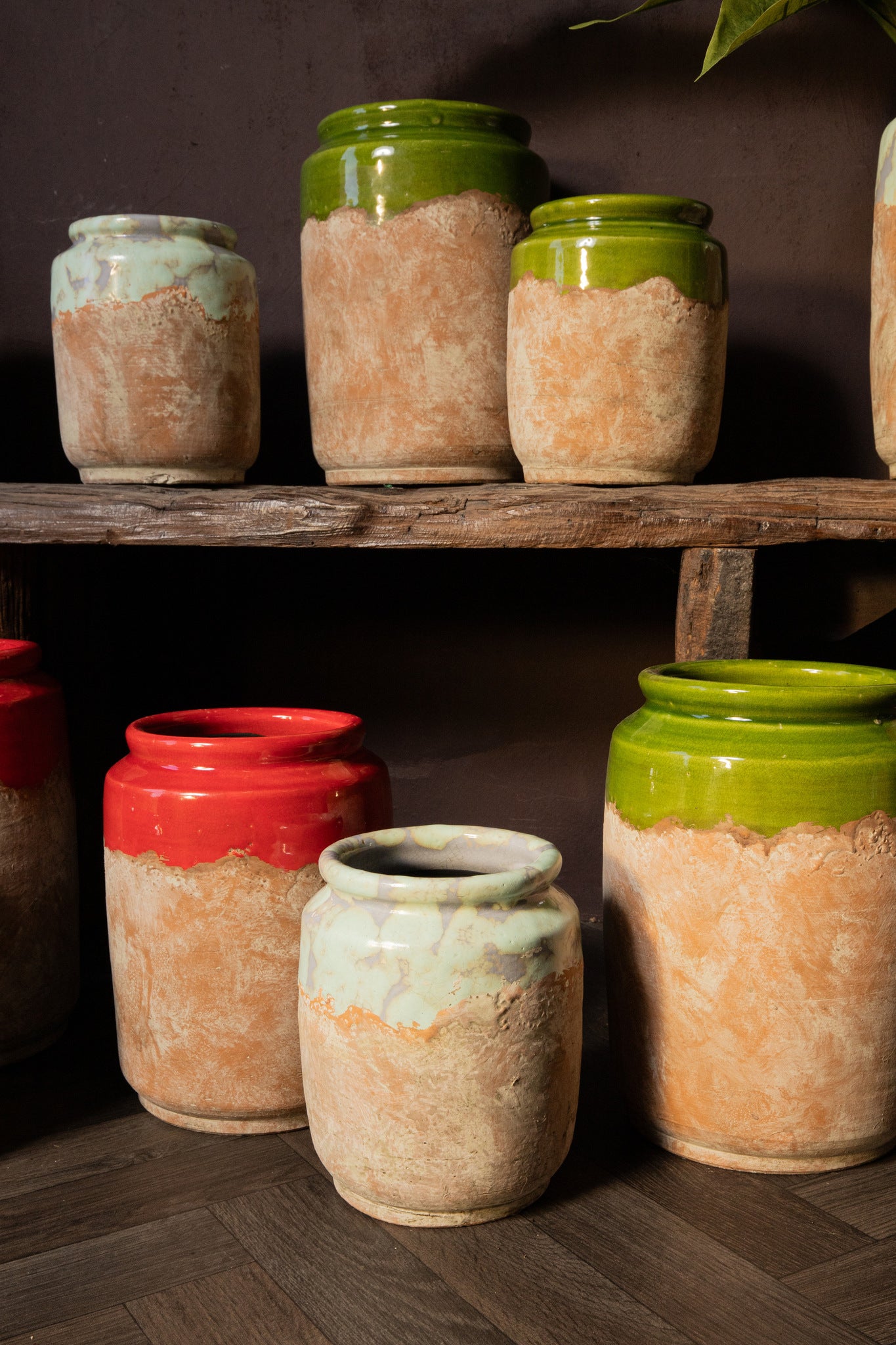 Breffni Green Round Terra Pot Glazed Top L