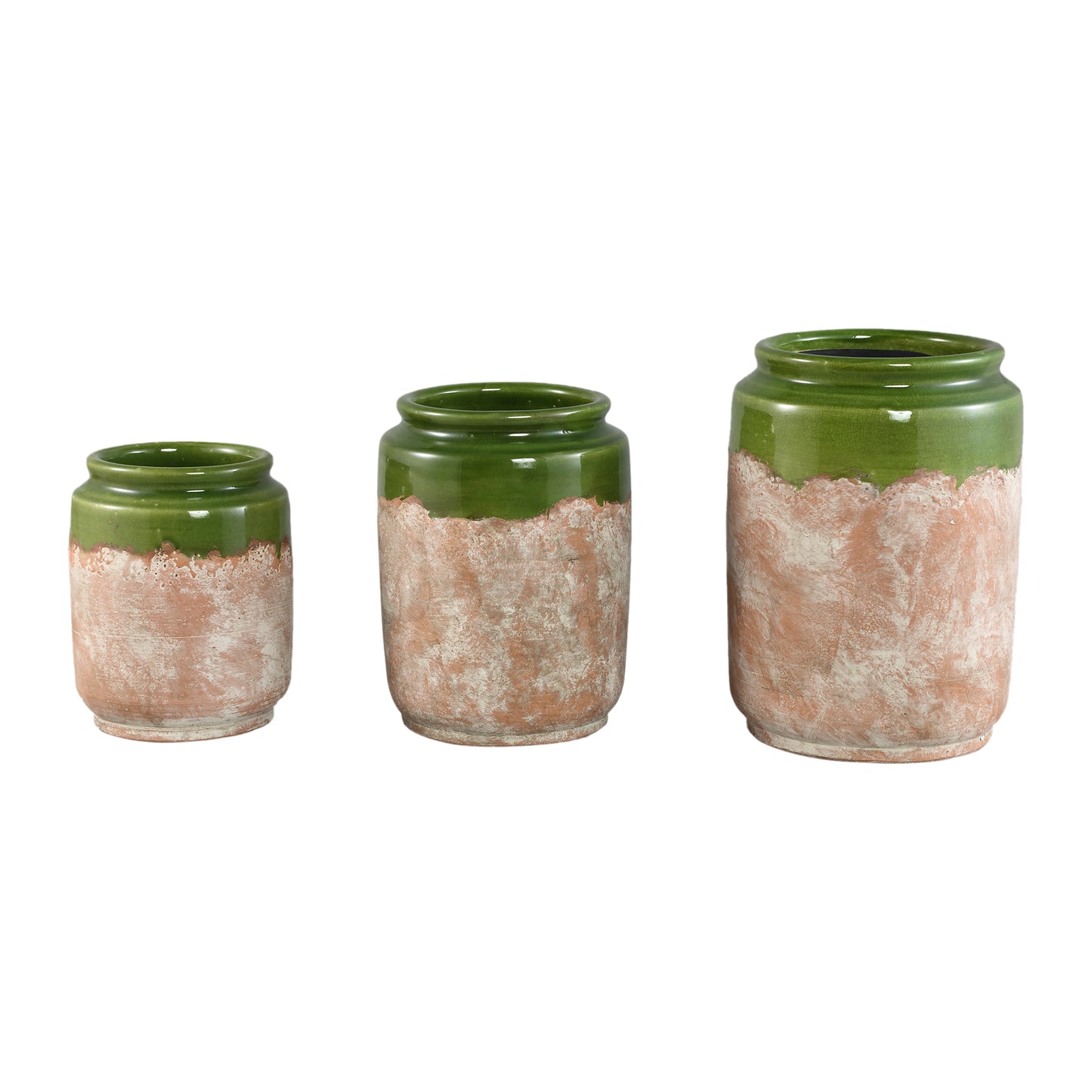 Breffni Green Round Terra Pot Glazed Top L