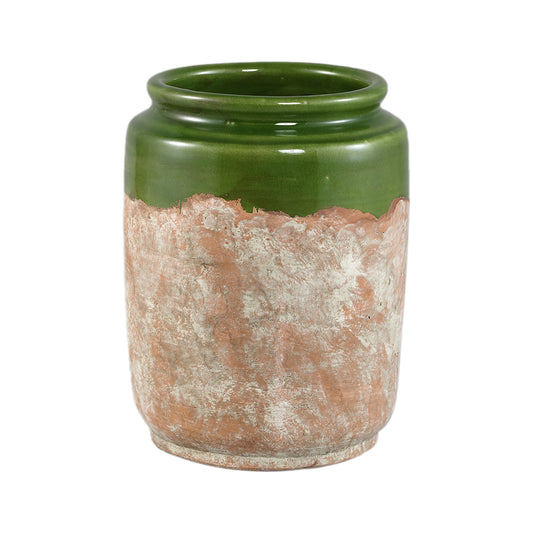 Breffni Green Round Terra Pot Glazed Top M