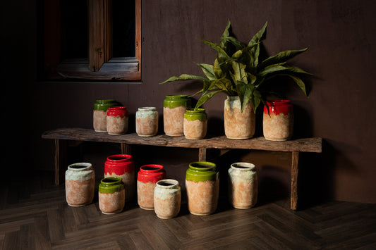 Breffni Green Round Terra Pot Glazed Top M