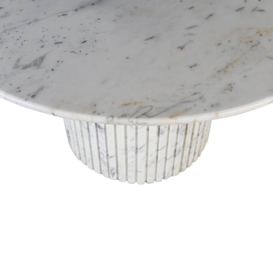 Neelim Wit Marmeren Eettafel Geribd Onderstel Rond 76x122x122 cm