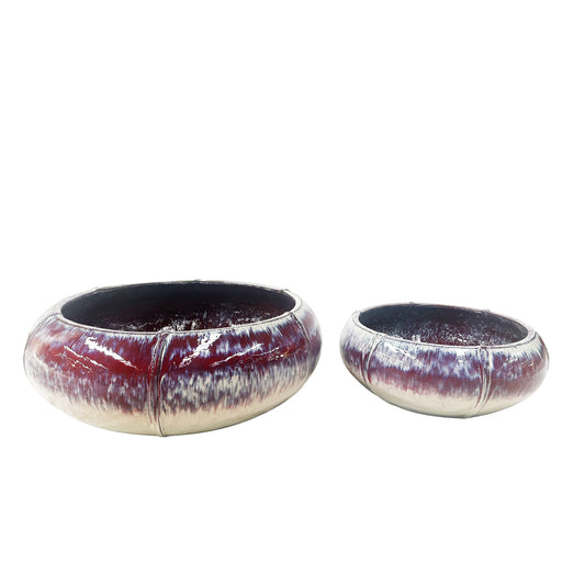Azad Pink Ceramic Bowl Pot Low Round Set Of 2