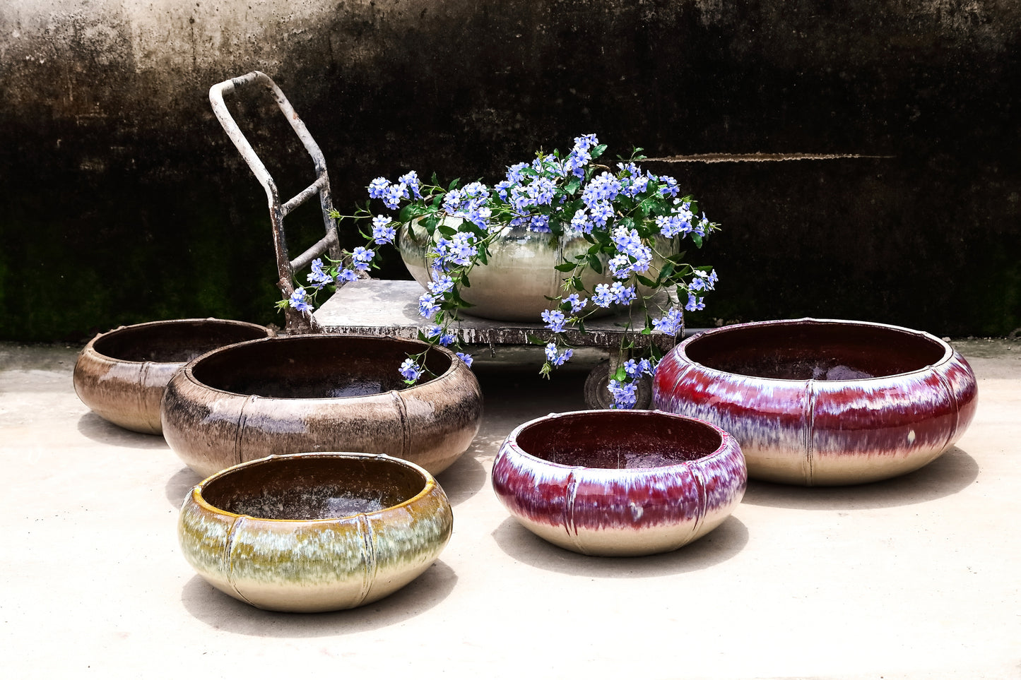 Azad Pink Ceramic Bowl Pot Low Round Set Of 2