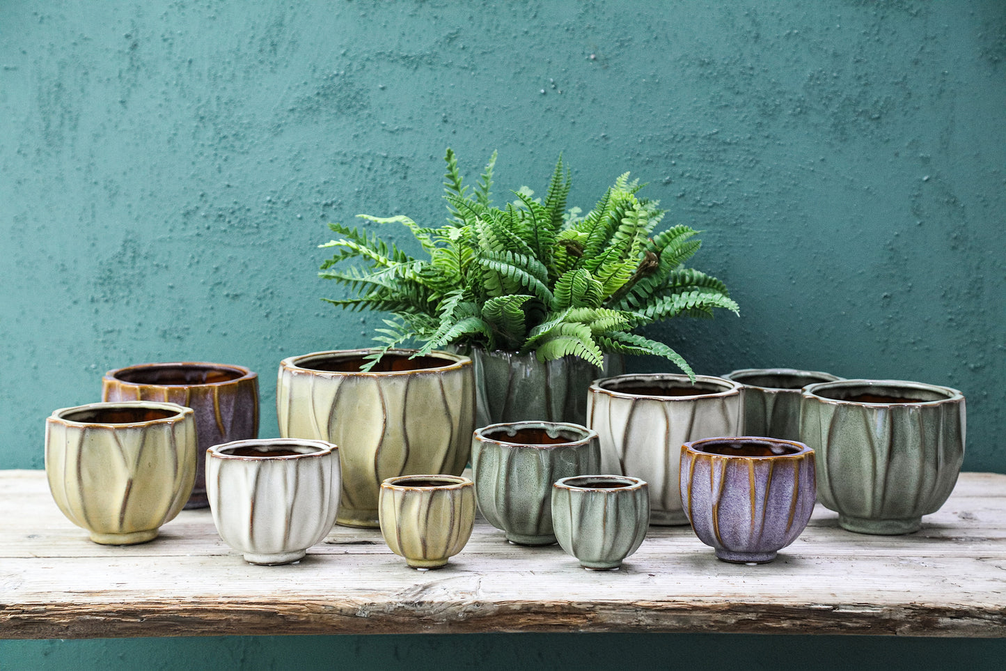 Ariane Pink Ceramic Round Pot Wavy Lines XL