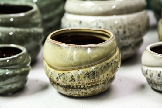 Jordanna Yellow Ceramic Round Pot With Layers XL