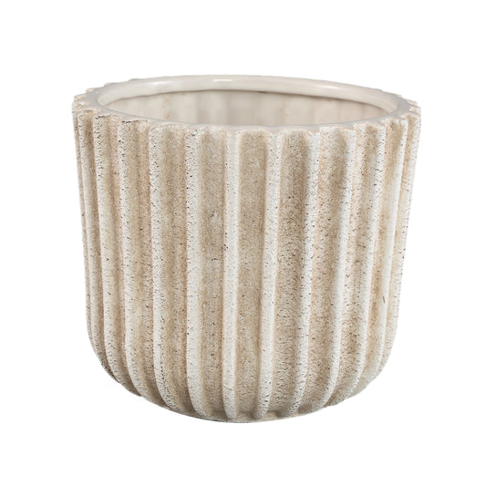 Ghada Cream Ceramic Round Pot With Lines XL