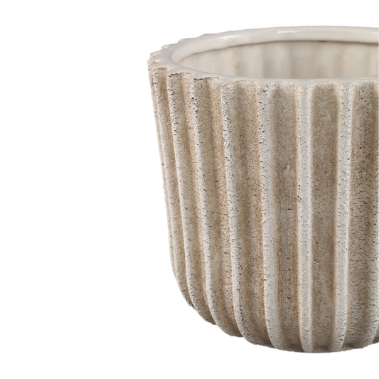Ghada Cream Ceramic Round Pot With Lines XL