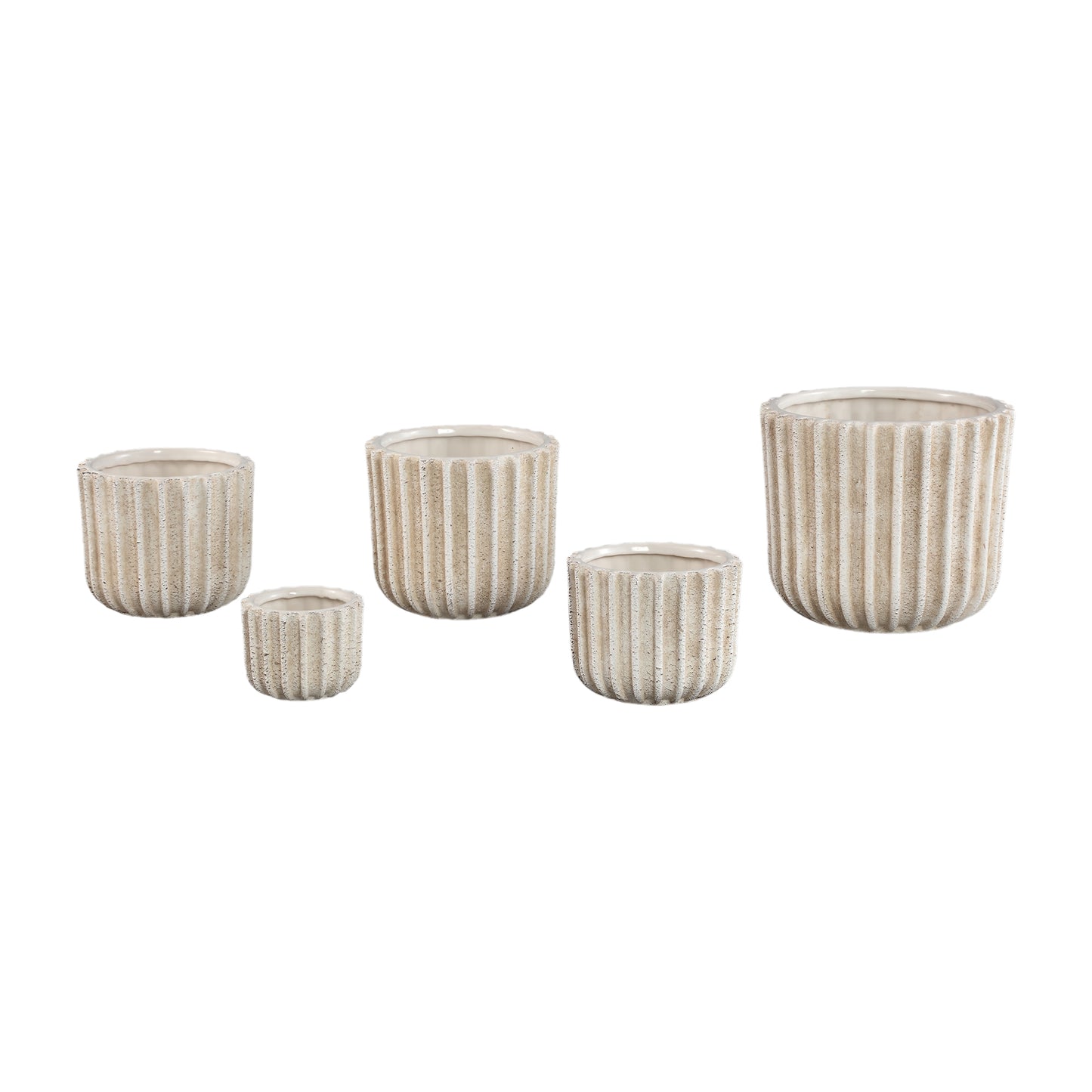 Ghada Cream Ceramic Round Pot With Lines XL