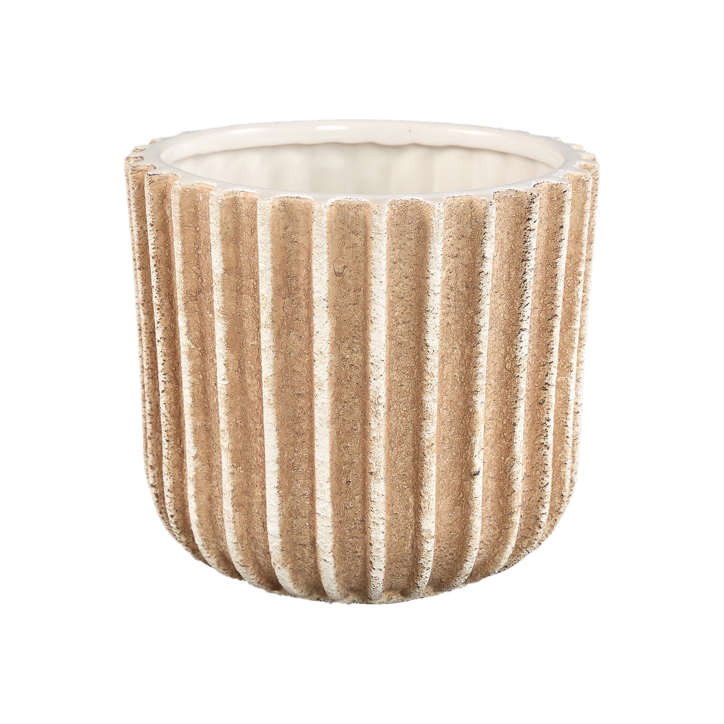 Ghada Brown Ceramic Round Pot With Lines XL