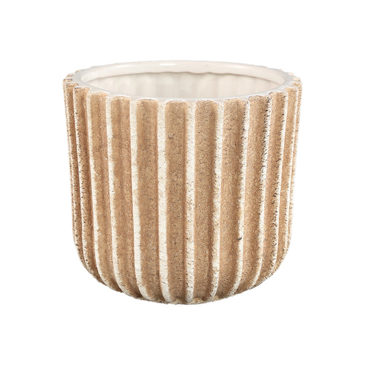 Ghada Brown Ceramic Round Pot With Lines XL