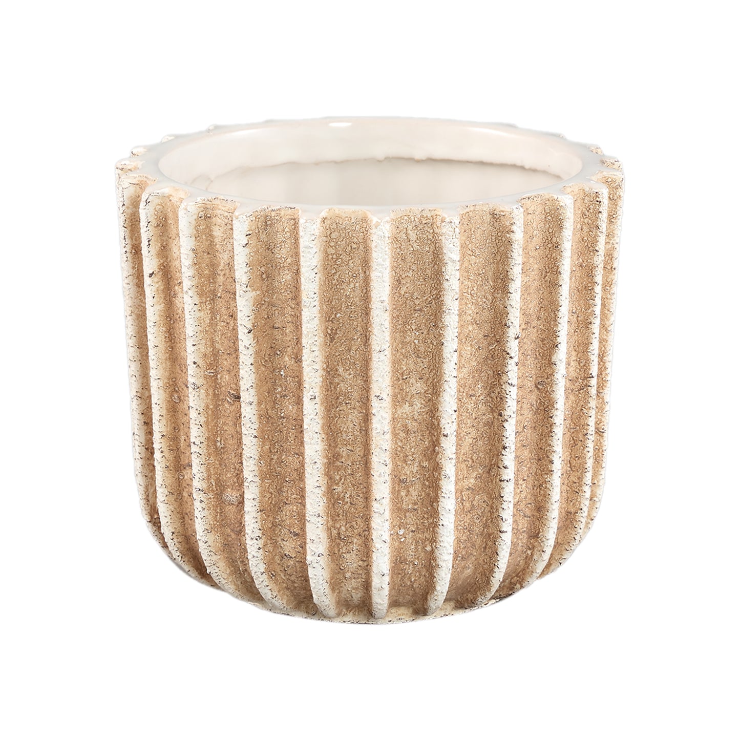 Ghada Brown Ceramic Round Pot With Lines M