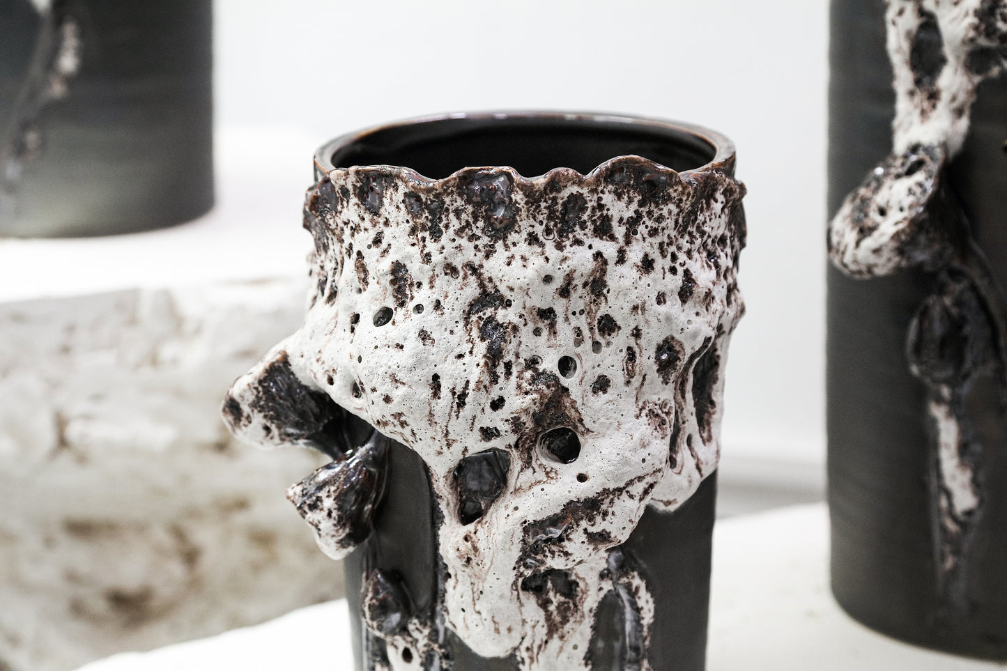 Laverae Brown Ceramic Pot 3D Dried Flower PatternL