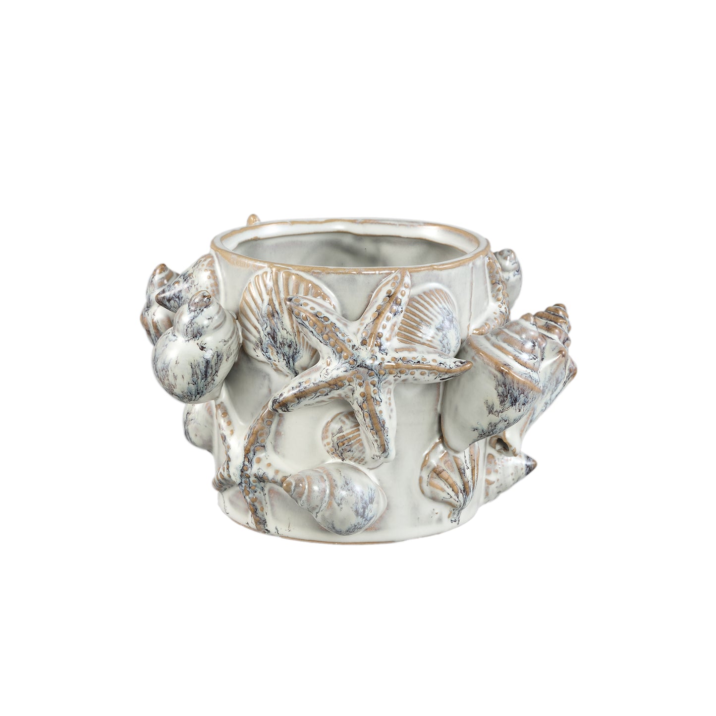 Prince Cream Ceramic Pot 3D Seashells Round Low S