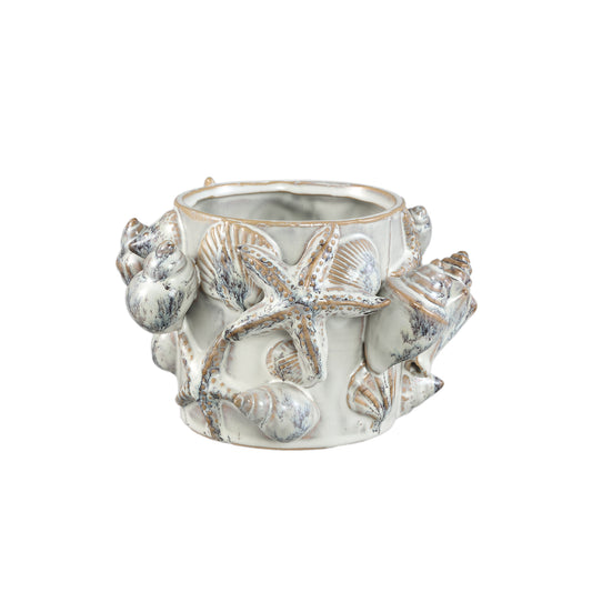 Prince Cream Ceramic Pot 3D Seashells Round Low S