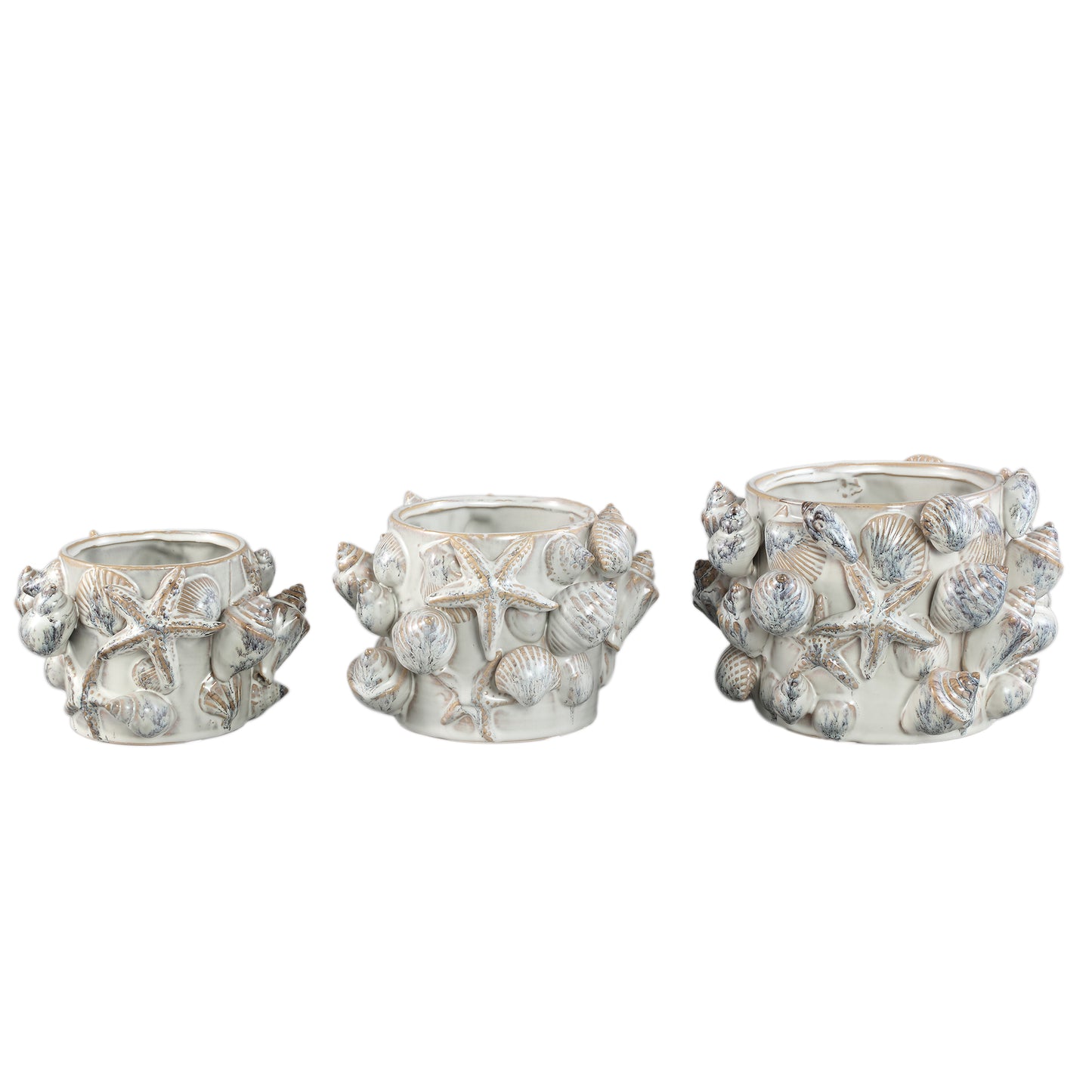 Prince Cream Ceramic Pot 3D Seashells Round Low L