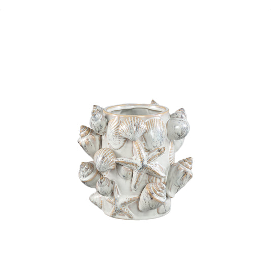 Prince Cream Ceramic Pot 3D Seashells Round High S