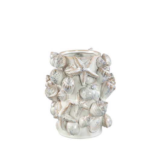 Prince Cream Ceramic Pot 3D Seashells Round High M