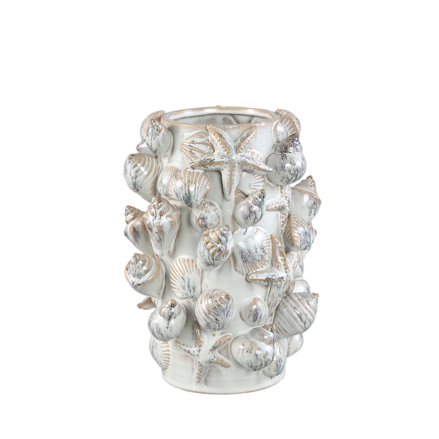 Prince Cream Ceramic Pot 3D Seashells Round High L