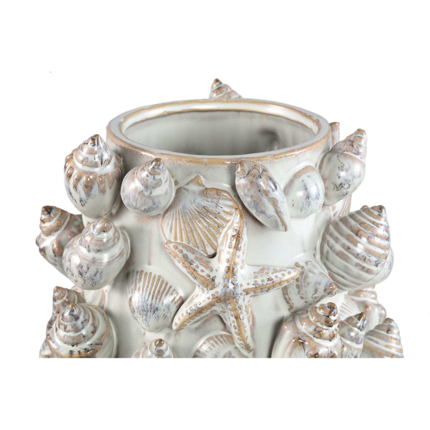 Prince Cream Ceramic Pot 3D Seashells Round HighXL