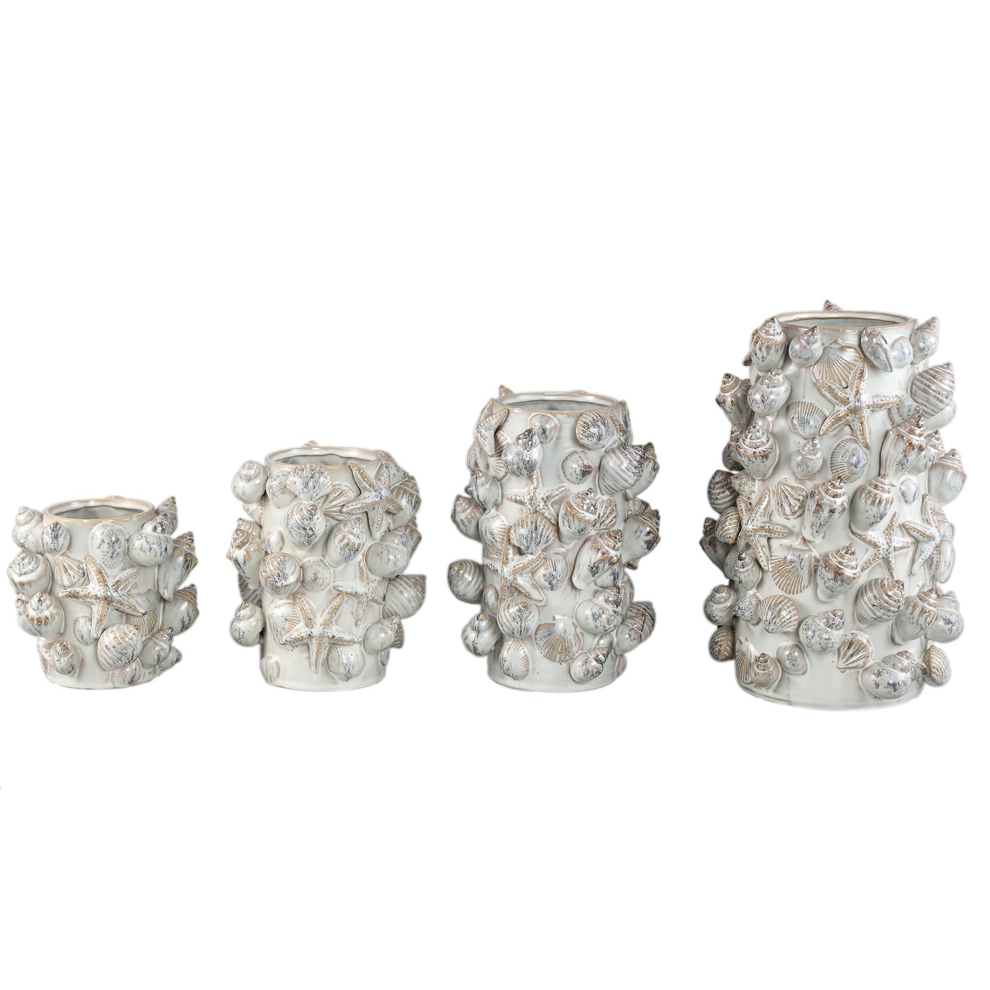 Prince Cream Ceramic Pot 3D Seashells Round HighXL