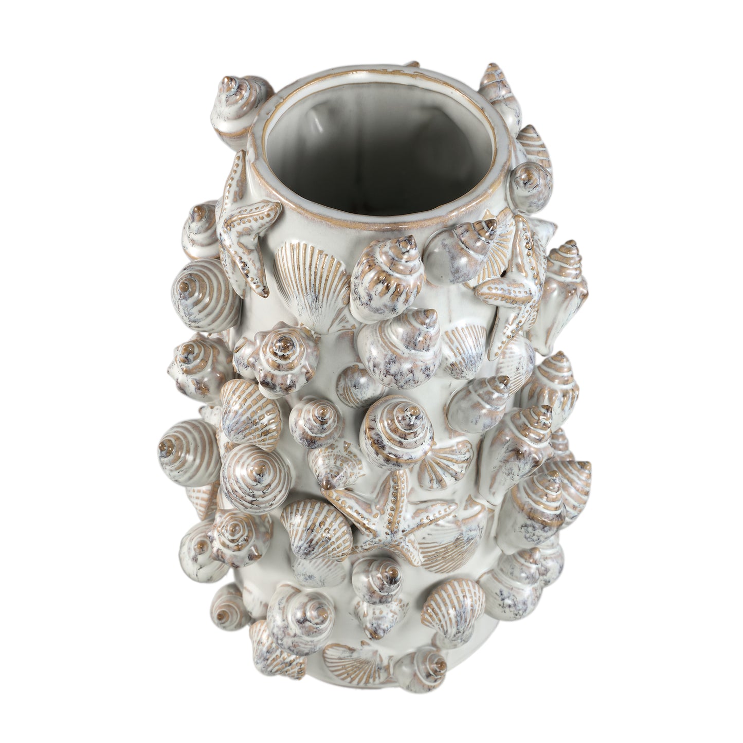 Prince Cream Ceramic Pot 3D Seashells Round HighXL