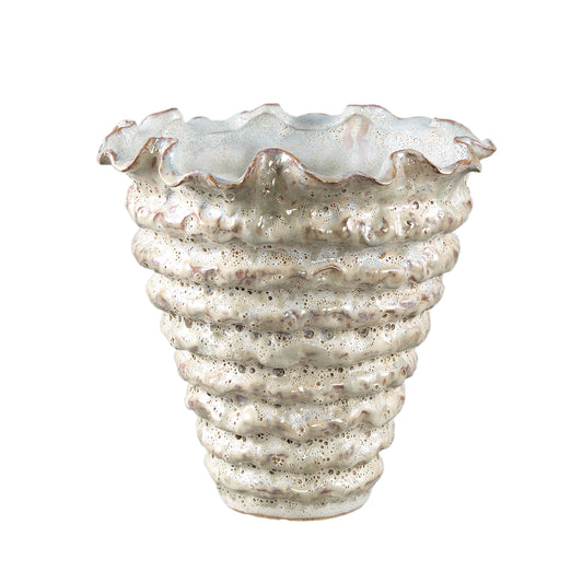 Nianh Cream Ceramic Pot Irregular Ribbed Round XL