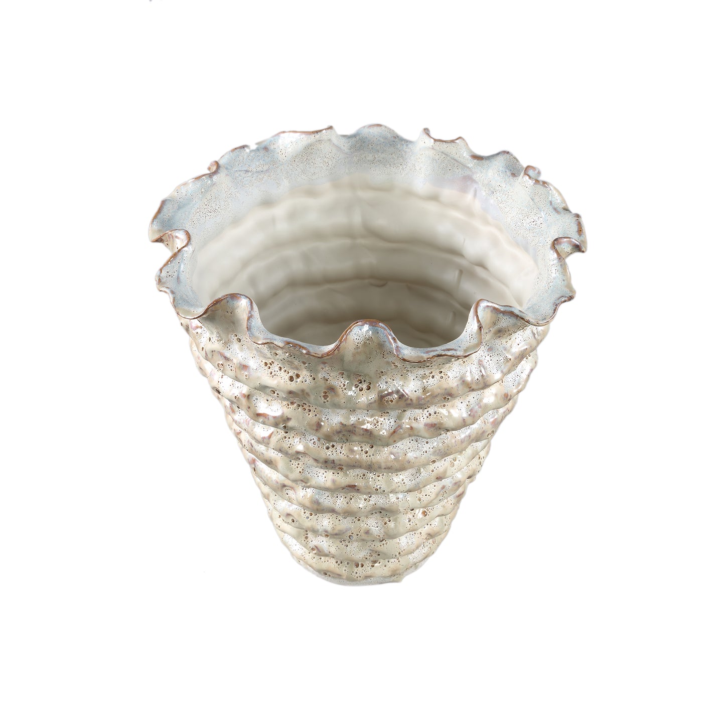 Nianh Cream Ceramic Pot Irregular Ribbed Round XL