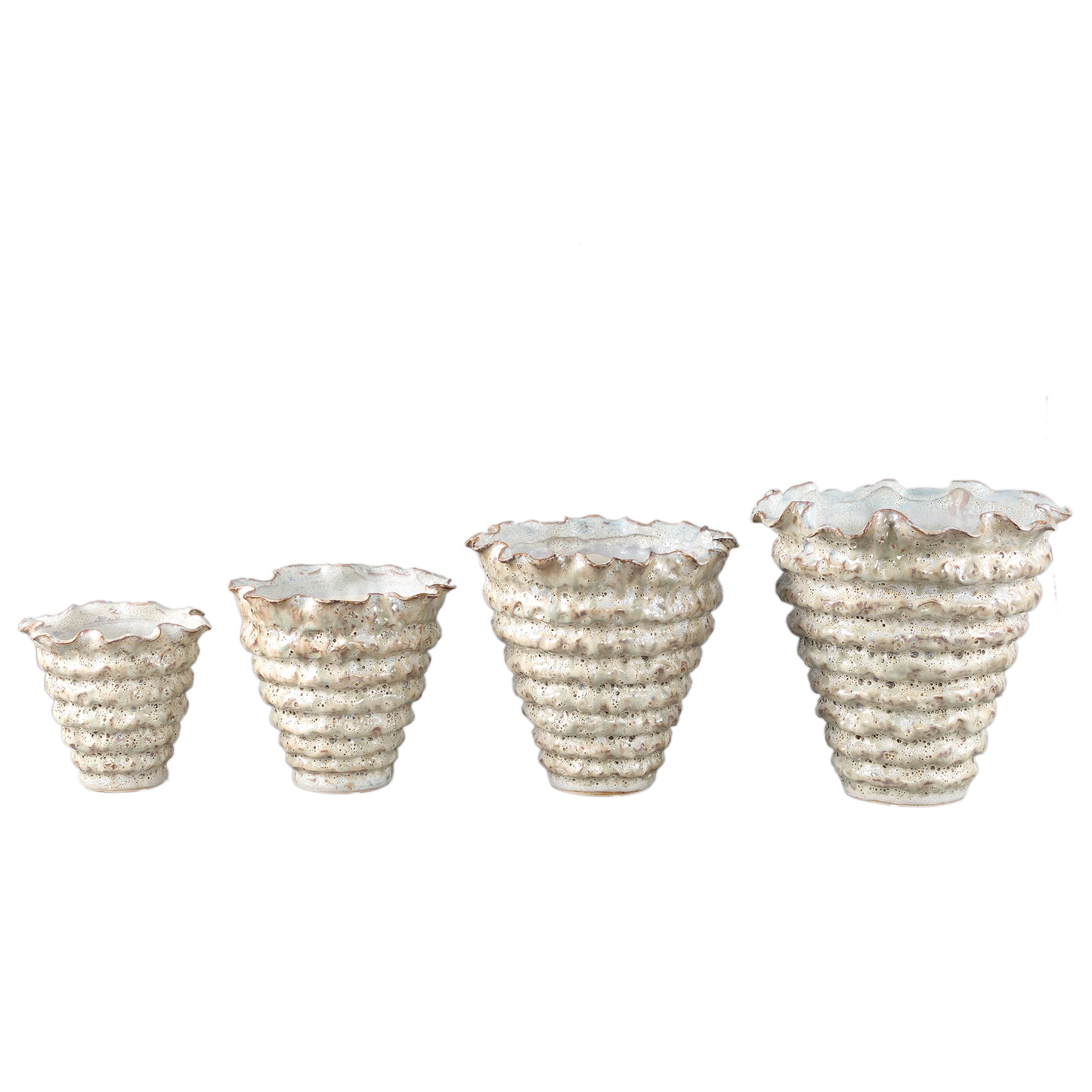 Nianh Cream Ceramic Pot Irregular Ribbed Round XL