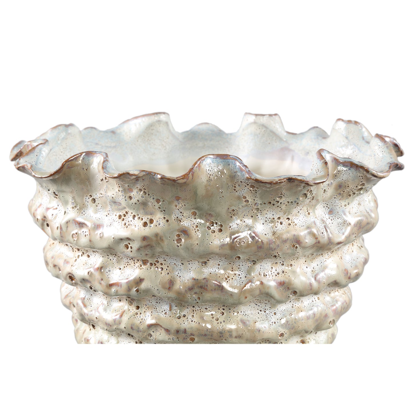 Nianh Cream Ceramic Pot Irregular Ribbed Round XL