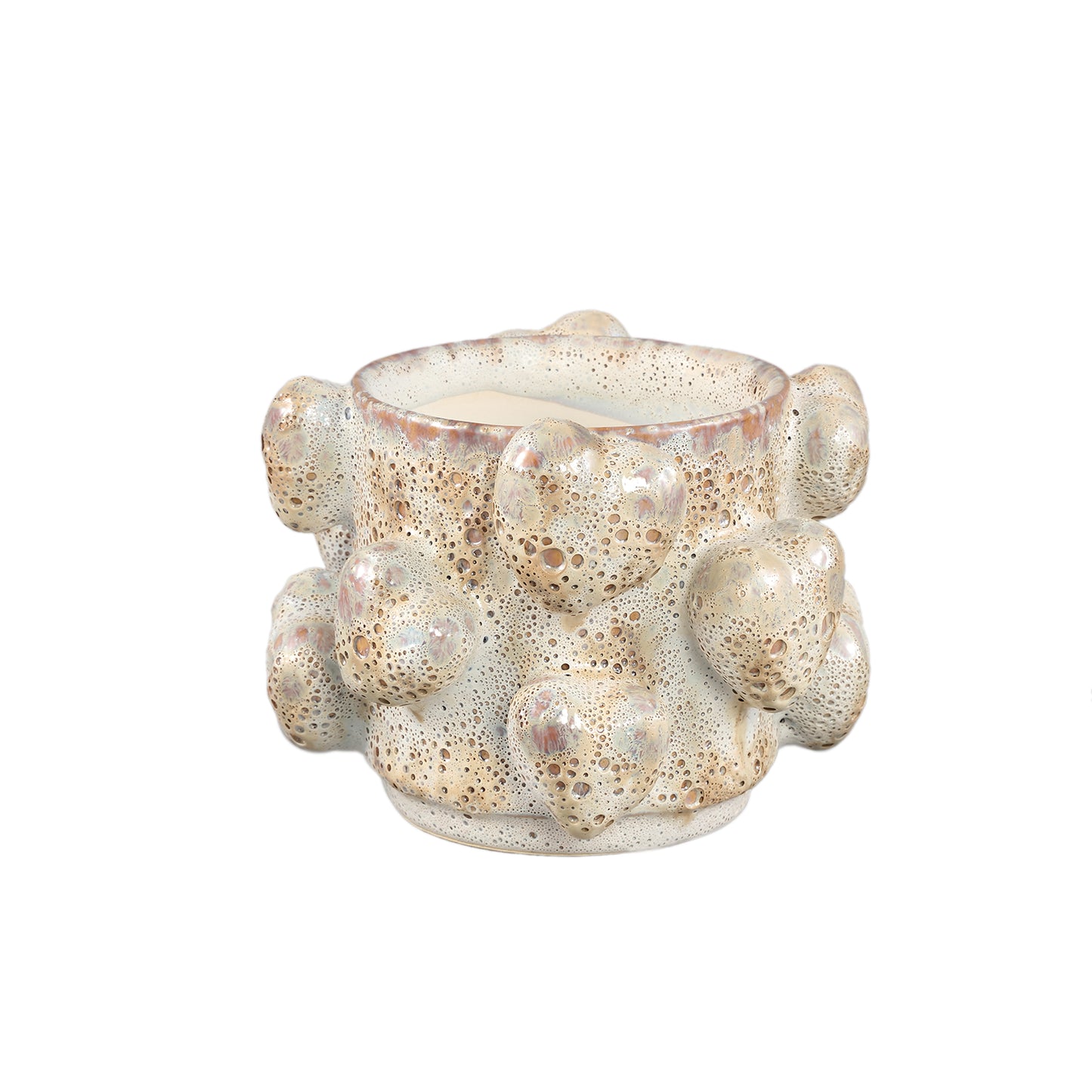 Valentin Cream Rough Ceramic Pot 3D Hearts Low S