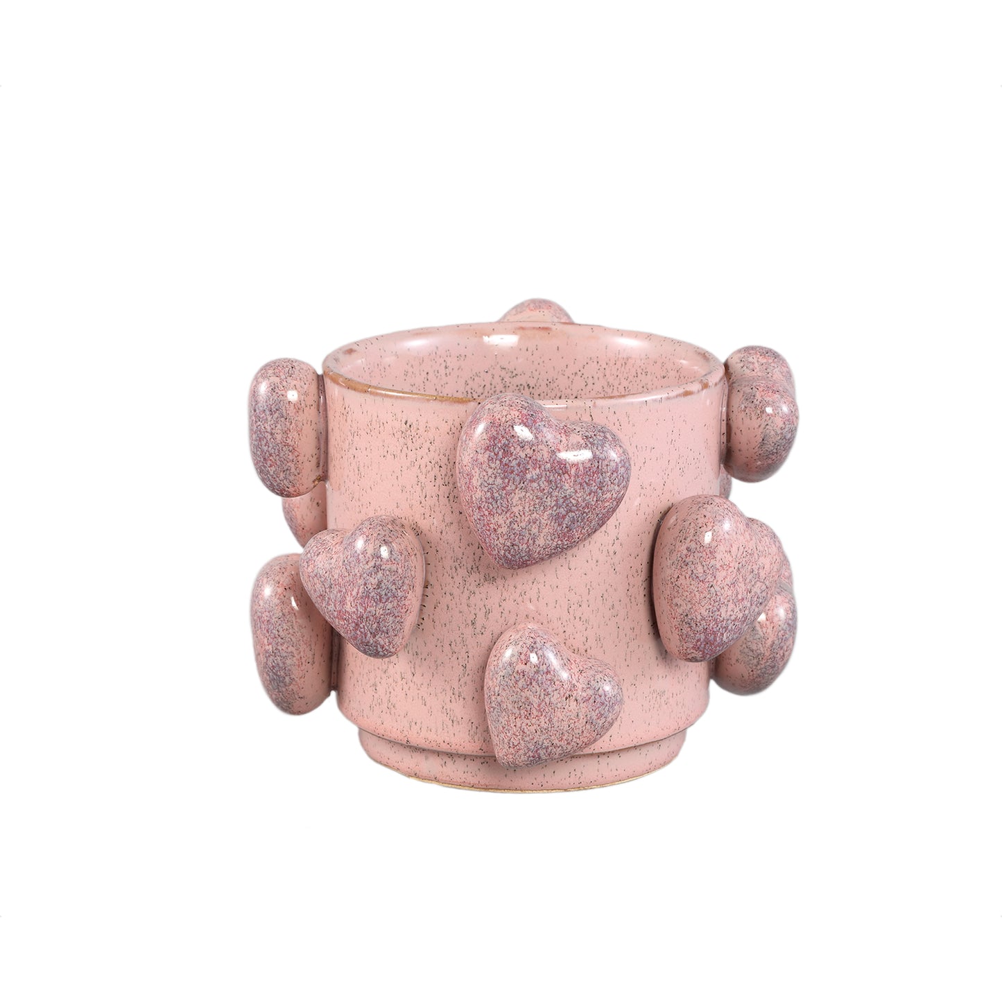 Valentin Pink Ceramic Pot 3D Hearts Low S