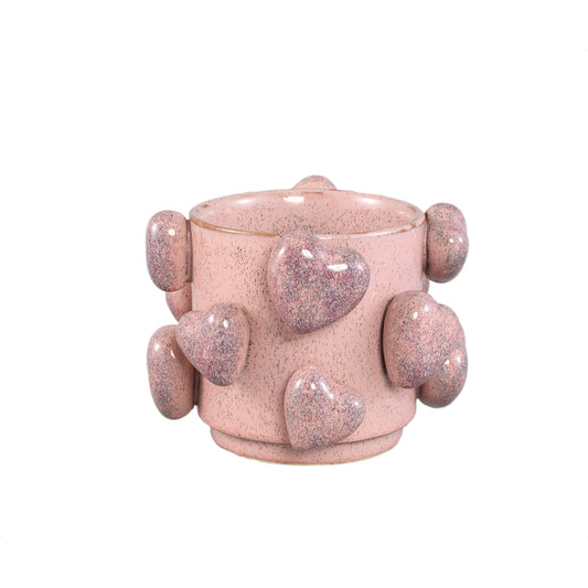 Valentin Pink Ceramic Pot 3D Hearts Low S