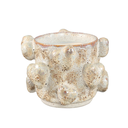 Valentin Cream Rough Ceramic Pot 3D Hearts Low M