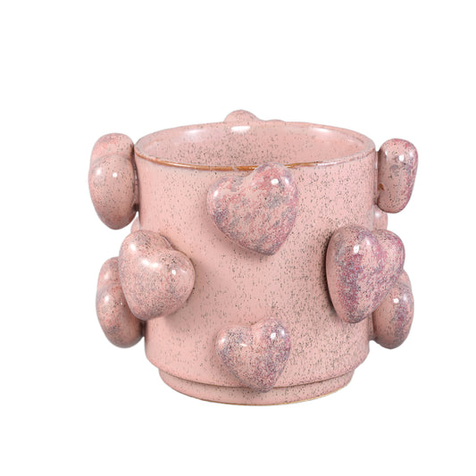 Valentin Pink Ceramic Pot 3D Hearts Low M