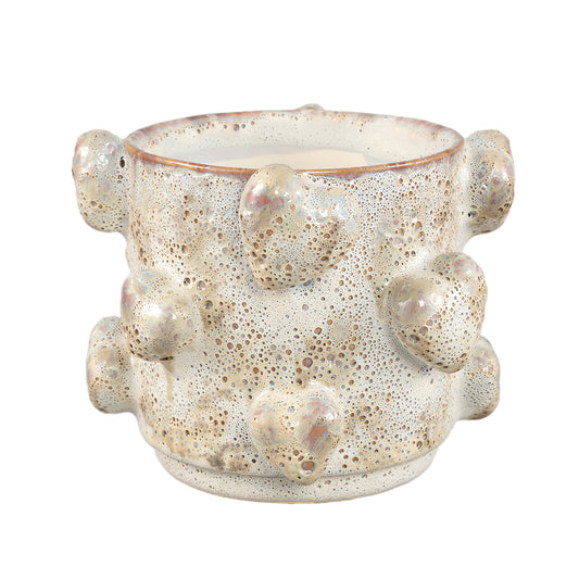 Valentin Cream Rough Ceramic Pot 3D Hearts Low L