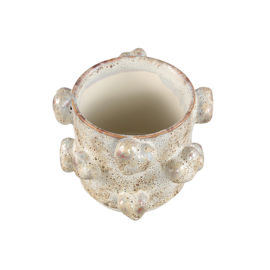 Valentin Cream Rough Ceramic Pot 3D Hearts Low L