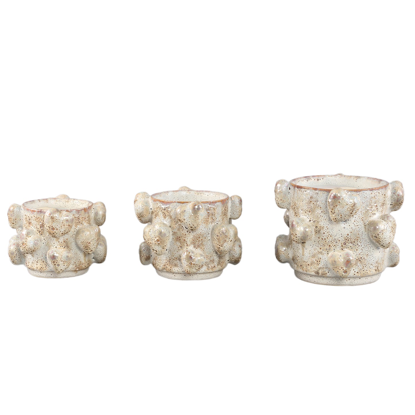 Valentin Cream Rough Ceramic Pot 3D Hearts Low L