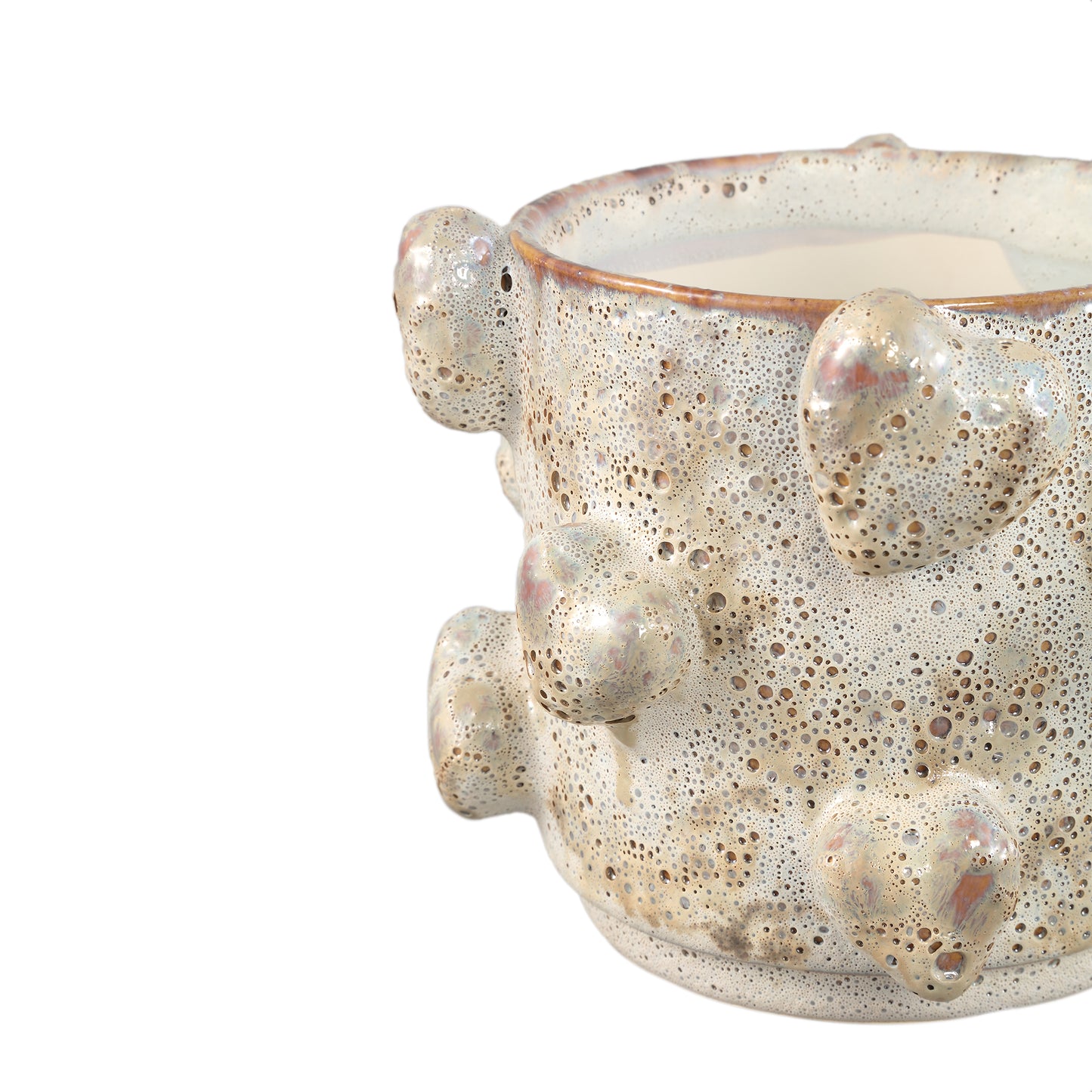 Valentin Cream Rough Ceramic Pot 3D Hearts Low L