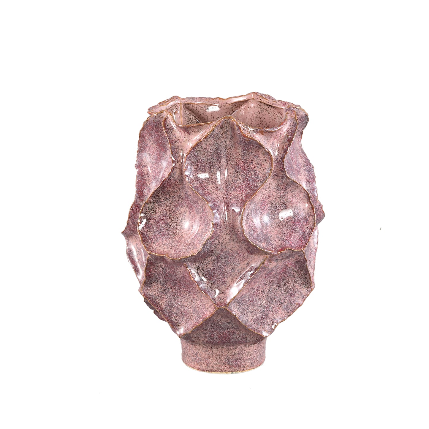 Cu Pink Ceramic Pot Irregular Dented On Foot M