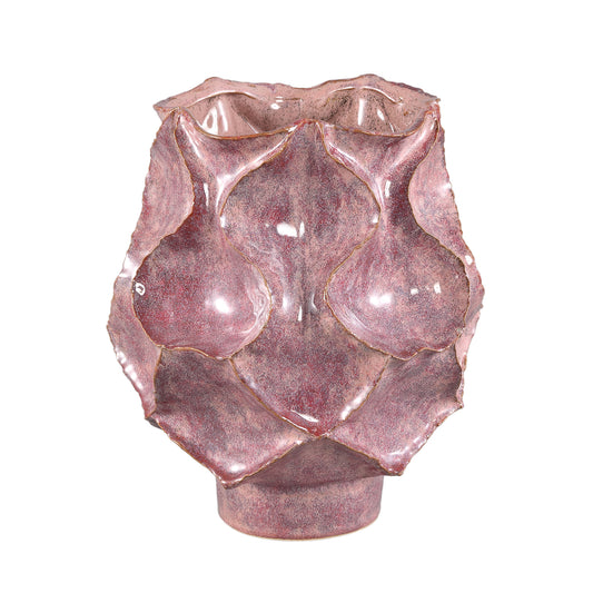 Cu Pink Ceramic Pot Irregular Dented On Foot L