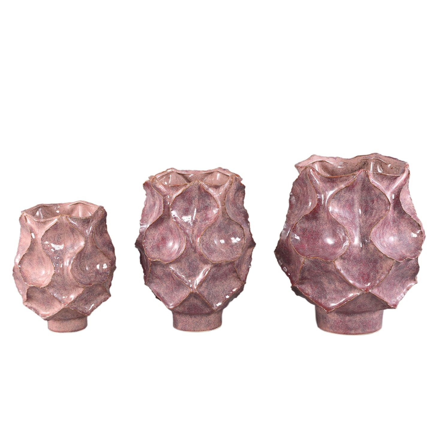 Cu Pink Ceramic Pot Irregular Dented On Foot L