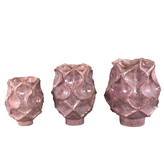 Cu Pink Ceramic Pot Irregular Dented On Foot L